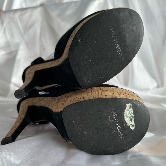 Carlo Rossetti Cork Platform Pump Open Toe Black/Tan Women’s Shoe Size 8.5 - Picture 8 of 8